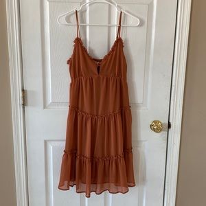 NWT rust color ruffle mini dress size: Large